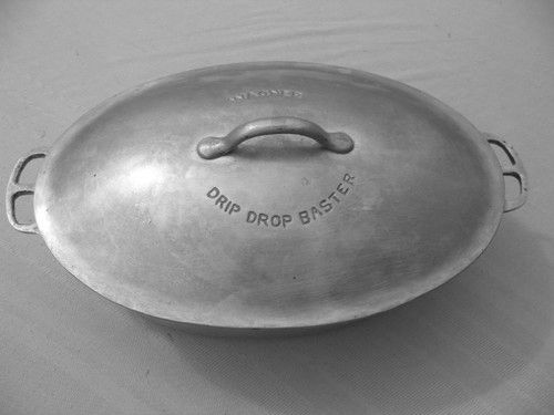 Vintage Cast Aluminum Heavy Oval Roaster Dutch Oven with Dome Lid